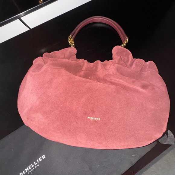 DeMellier Miami  Burgundy Suede Shoulder Bag Gold Chain Accents Ruched  NWT - Picture 9 of 12
